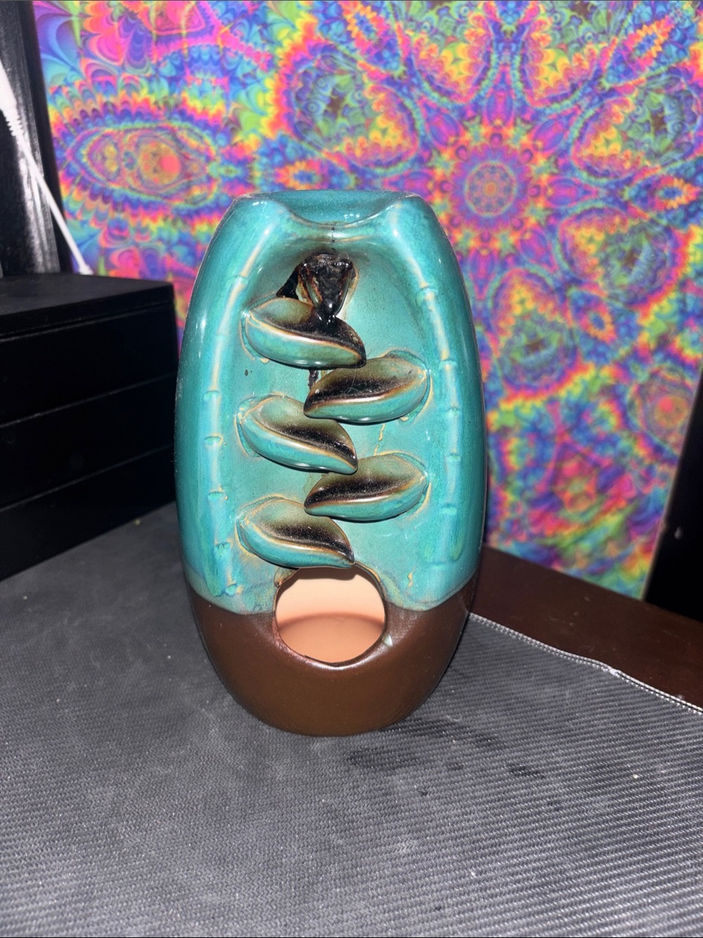Amazon Turquoise and Brown Ceramic Cascading Waterfall Incense Burner